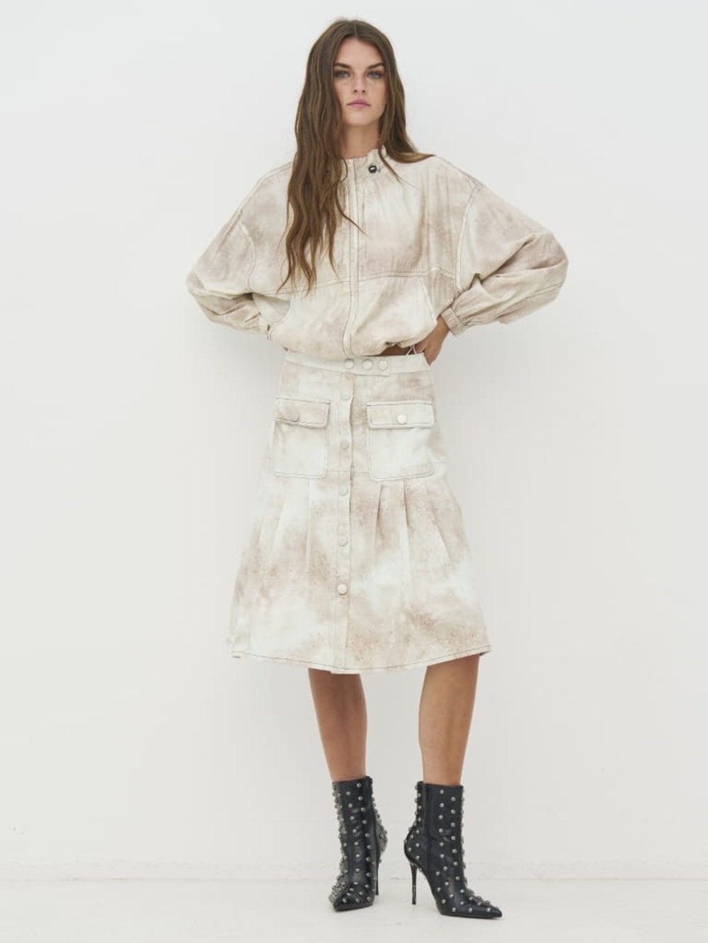NWT NÜ Denmark Cream Tie-Dye Front Pocket Midi Skirt S